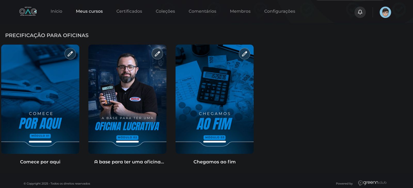Módulos do treinamento dentro da plataforma